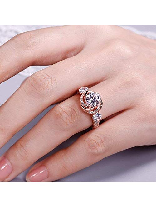 Jeulia Women's Wedding Rings Sterling Silver Promise Eternity Band Princess Cut Cubic Zirconia Wedding Engagement Anniversary Promise Floral Halo Rings Bridal Sets