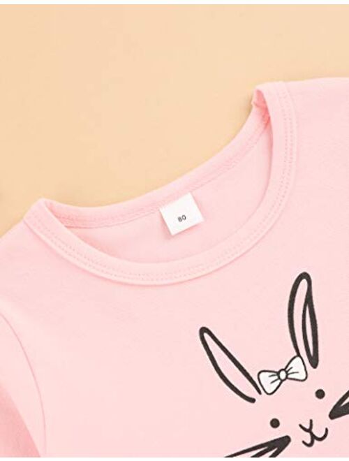 bilison Toddler Baby Girl Easter Outfit Sets Cute Long Sleeve Dress Top Bunny Floral Pants Girl Easter Clothes Sets