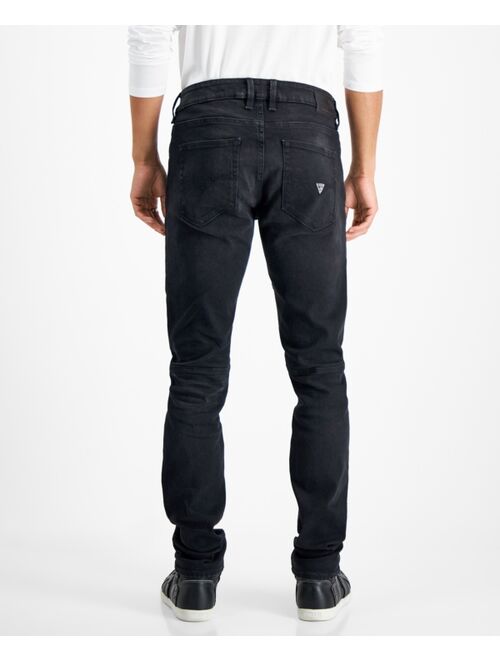 GUESS Men's Slim-Fit Tapered Mid-Rise Stretch Moto Jeans in Smokesack Black