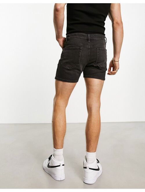 ASOS DESIGN skinny denim shorts in washed black in shorter length