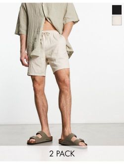 2 pack slim linen mix shorts in beige and black save