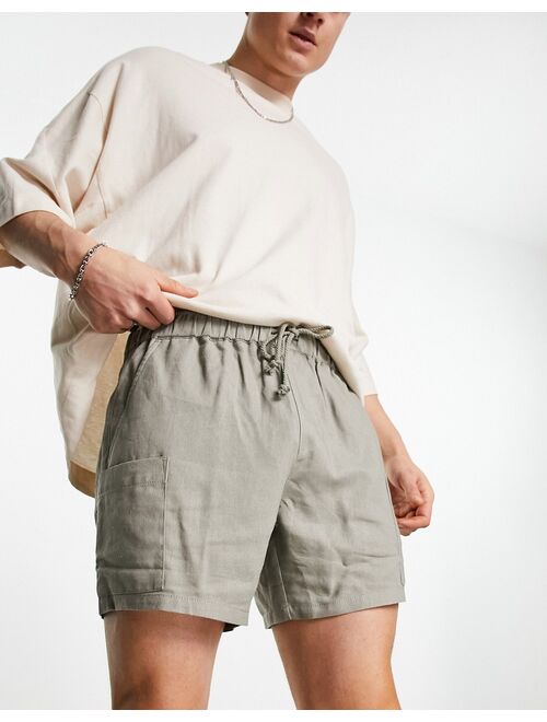 ASOS DESIGN slim linen cargo shorts in light green