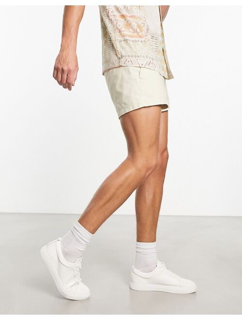 ASOS DESIGN skinny chino shorts in beige in shorter length