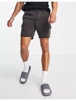 slim cargo shorts with acid wash