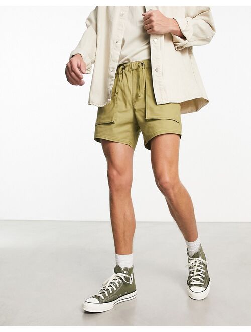 ASOS DESIGN slim shorts with pocket details in khaki
