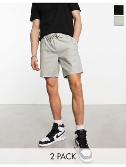2 pack slim chino shorts in gray and black