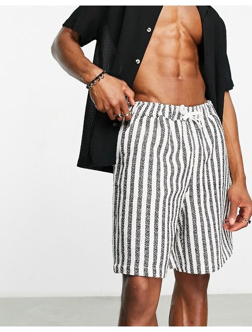ASOS DESIGN wide textured shorts in black stripe