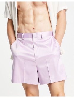 cropped bermuda smart shorts in oil purple satin