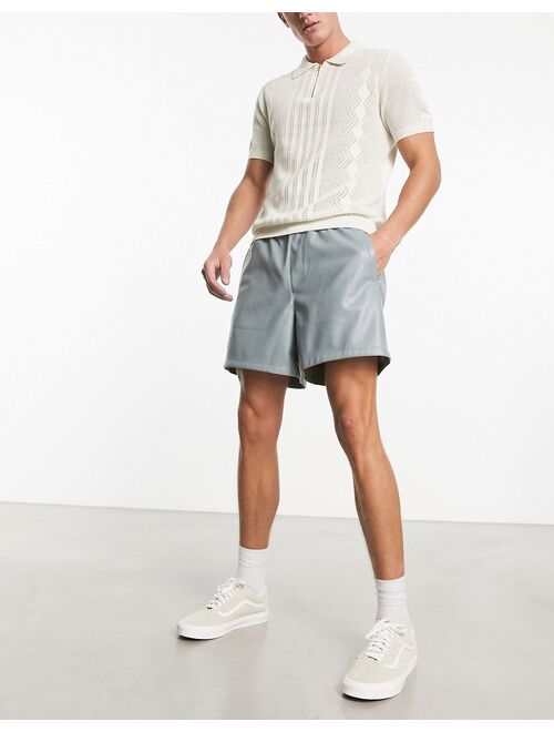 ASOS DESIGN wide fit leather look shorts in green