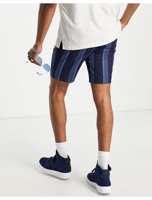 ASOS DESIGN slim smart shorts in wide navy stripe
