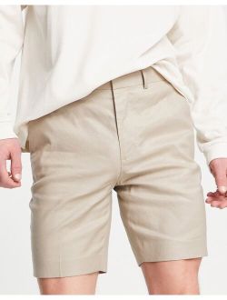 smart skinny linen mix shorts in stone
