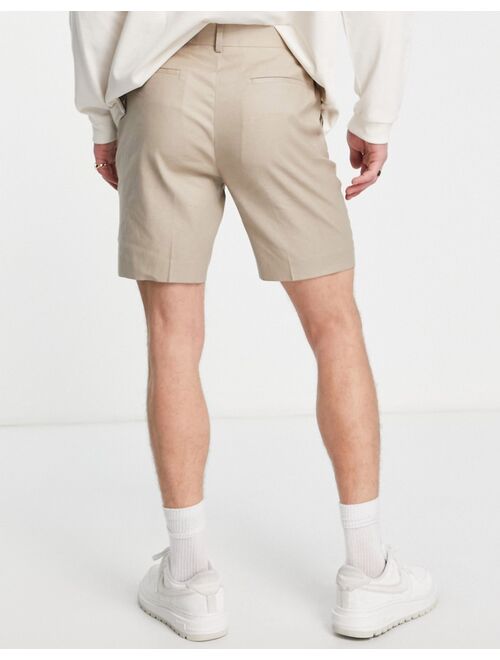 ASOS DESIGN smart skinny linen mix shorts in stone