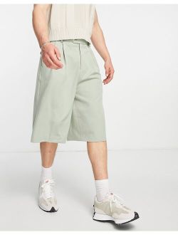 smart longline wide shorts in light khaki