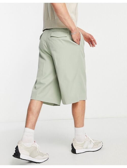 ASOS DESIGN smart longline wide shorts in light khaki
