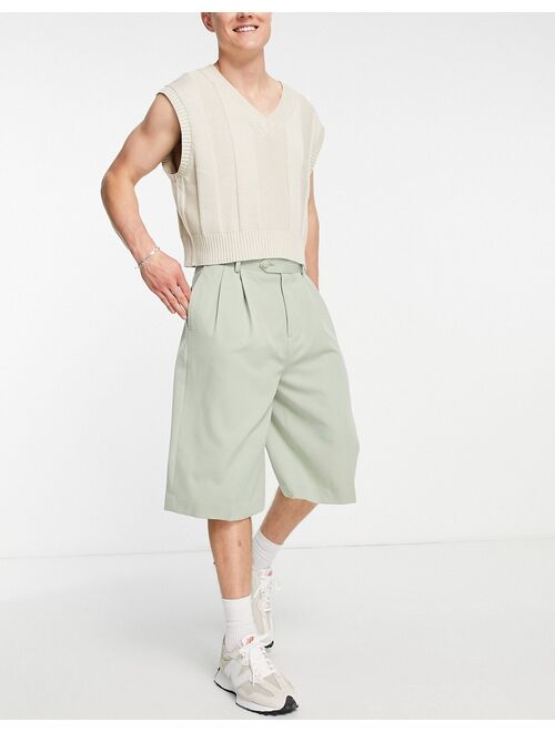 ASOS DESIGN smart longline wide shorts in light khaki