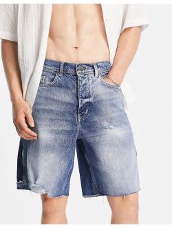 patched workwear shorts in blue
