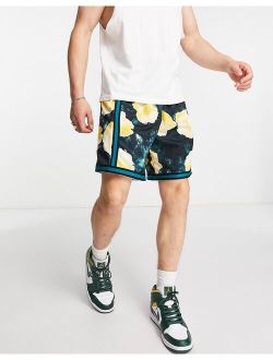 Dri-FIT Floral DNA  all over burnout print shorts in navy/yellow