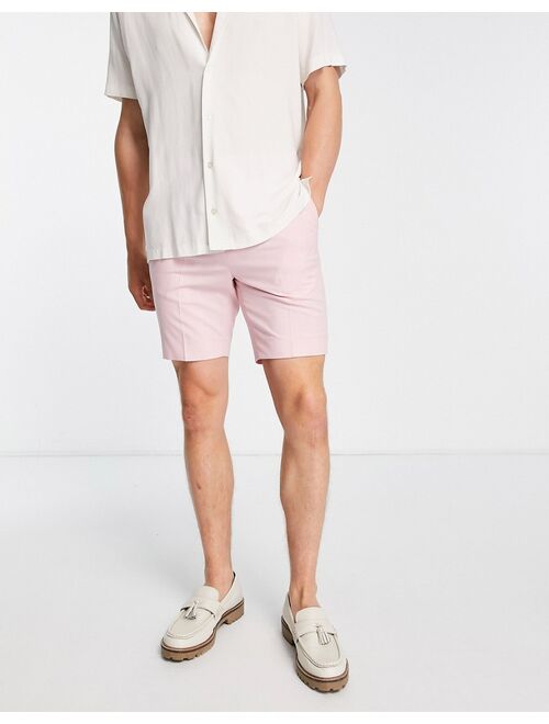 ASOS DESIGN smart skinny shorts with prince of wales check in pink