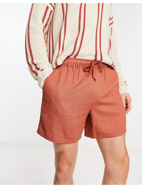 ASOS DESIGN slim linen shorts in brown