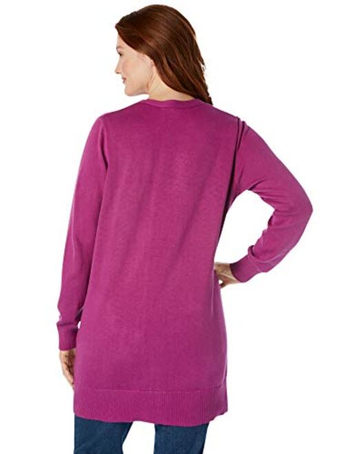 Woman Within Women's Plus Size Longer-Length Cotton Cardigan Sweater