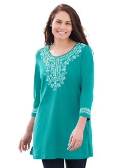 Women's Plus Size Embroidered Knit Tunic