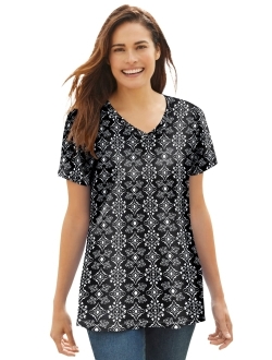 Women's Plus Size Perfect Printed Short-Sleeve V-Neck Tee Shirt
