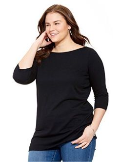 Women's Plus Size Perfect Three-Quarter Sleeve Boat-Neck Tee Shirt