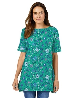 Women's Plus Size Perfect Printed Short-Sleeve Boat-Neck Tunic