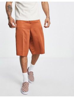 smart longline wide satin shorts in burnt orange
