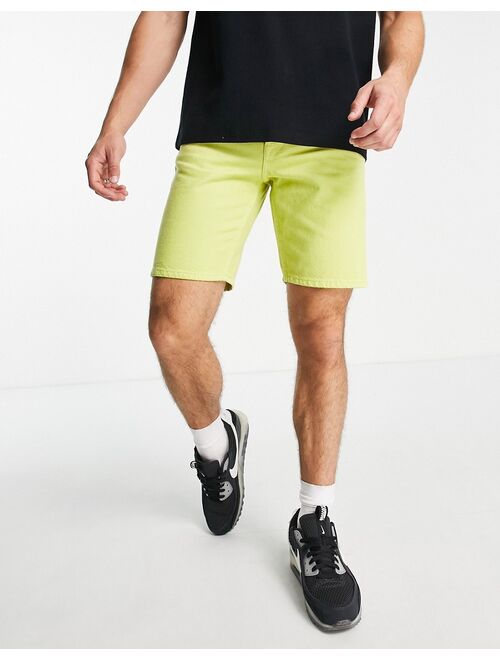 Only & Sons loose fit denim shorts in yellow