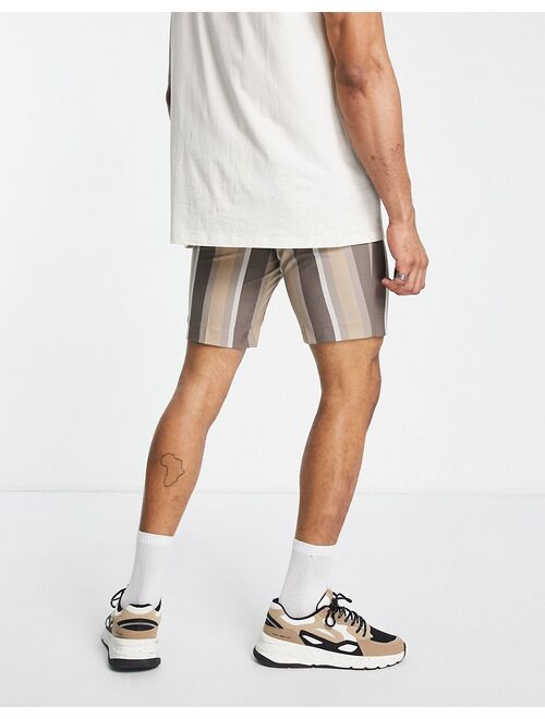 ASOS DESIGN smart slim shorts with block stripe in brown