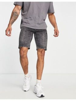 tapered denim shorts with rips in gray