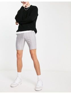 skinny smart shorts in gray prince of wales check
