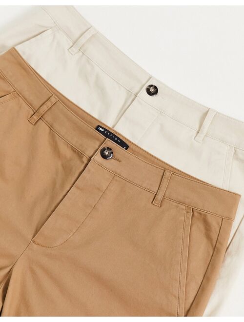 ASOS DESIGN 2 pack skinny chino shorts in stone and tan
