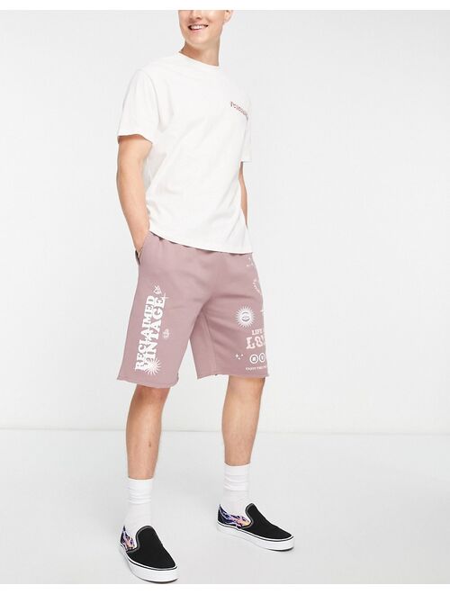 Reclaimed Vintage Inspired skate printed shorts in pink