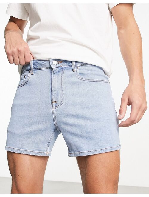 ASOS DESIGN skinny denim shorts in light wash blue in shorter length