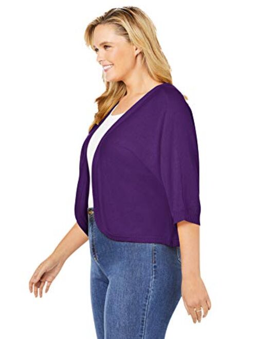 Woman Within Women's Plus Size Rib Trim Cardigan Shrug Sweater