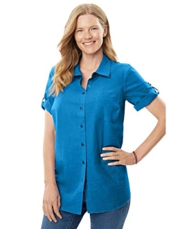 Women's Plus Size Short Sleeve Button Down Seersucker Shirt