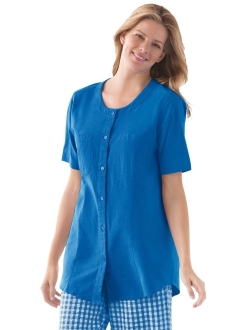 Women's Plus Size Short-Sleeve Crinkle Shirt
