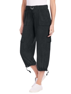 Women's Plus Size Pull-On Knit Cargo Capri Pants