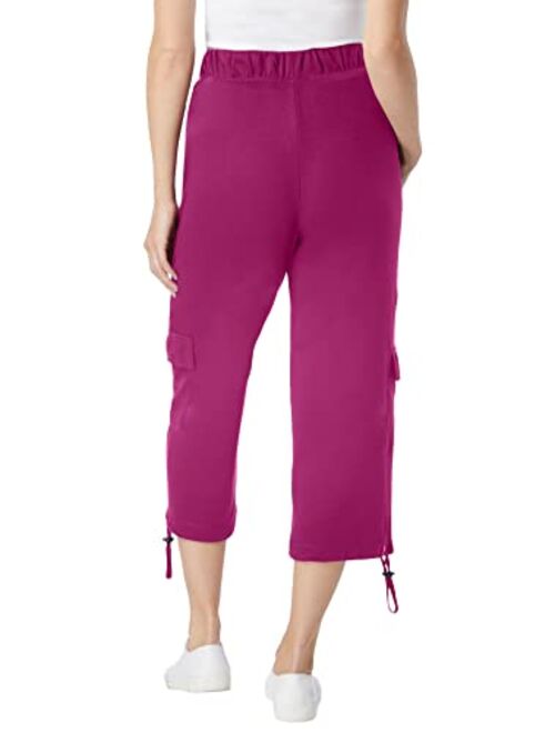 Woman Within Women's Plus Size Pull-On Knit Cargo Capri Pants