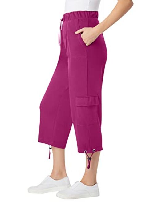 Woman Within Women's Plus Size Pull-On Knit Cargo Capri Pants