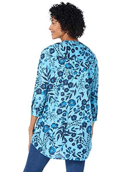 Woman Within Women's Plus Size Three-Quarter Sleeve Tab-Front Tunic