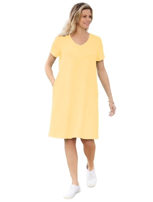 Woman Within Women's Plus Size Short Sleeve V-Neck Tee Dress