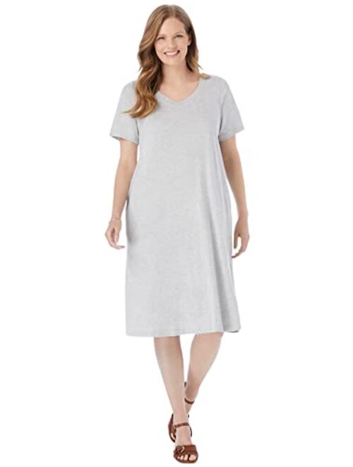 Woman Within Women's Plus Size Short Sleeve V-Neck Tee Dress
