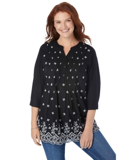 Women's Plus Size Embroidered Cotton Tunic