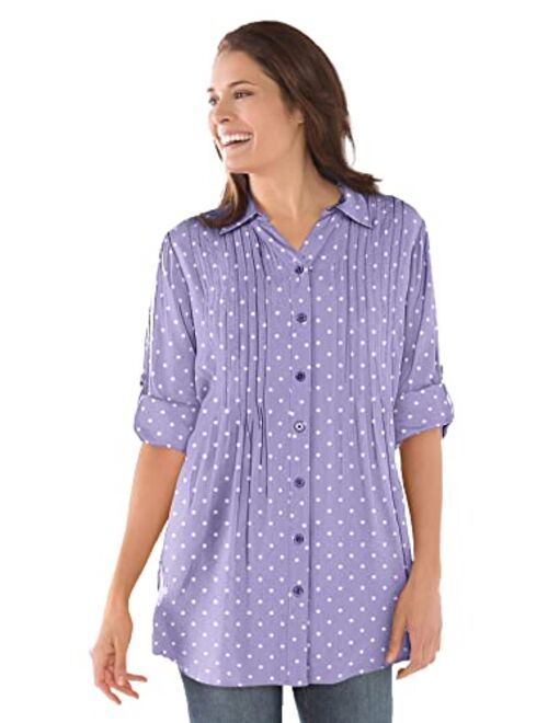 Woman Within Women's Plus Size Pintucked Print Tunic Shirt
