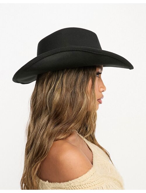 ASOS DESIGN structured cowboy hat in black with star stud detail