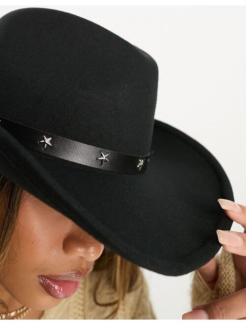 ASOS DESIGN structured cowboy hat in black with star stud detail