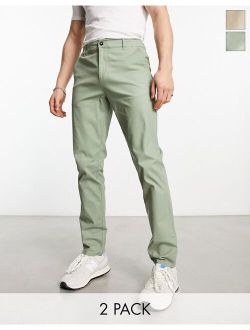 2-pack slim chinos in beige and khaki